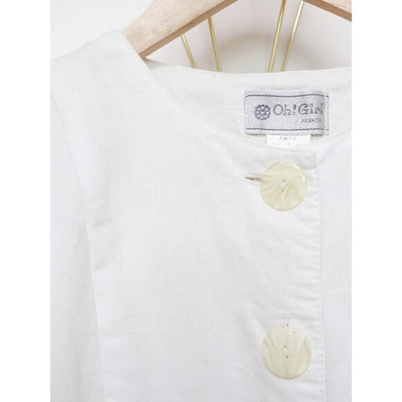 70s Milk White Sundress w/ Lemonade Swirled Buttons, Women's Small Short Sleeve - Picture 7 of 7